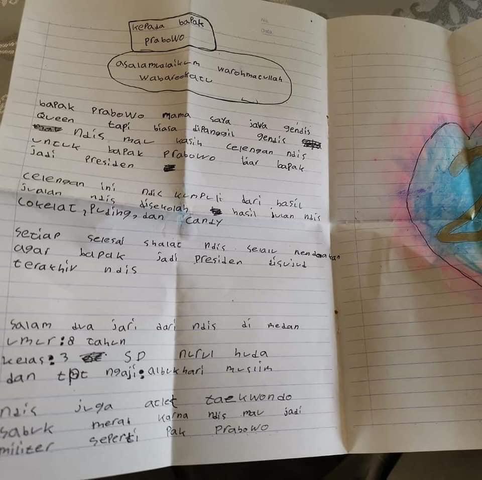 Berikan Celengan Ke Prabowo. Inilah Isi Surat Gendis