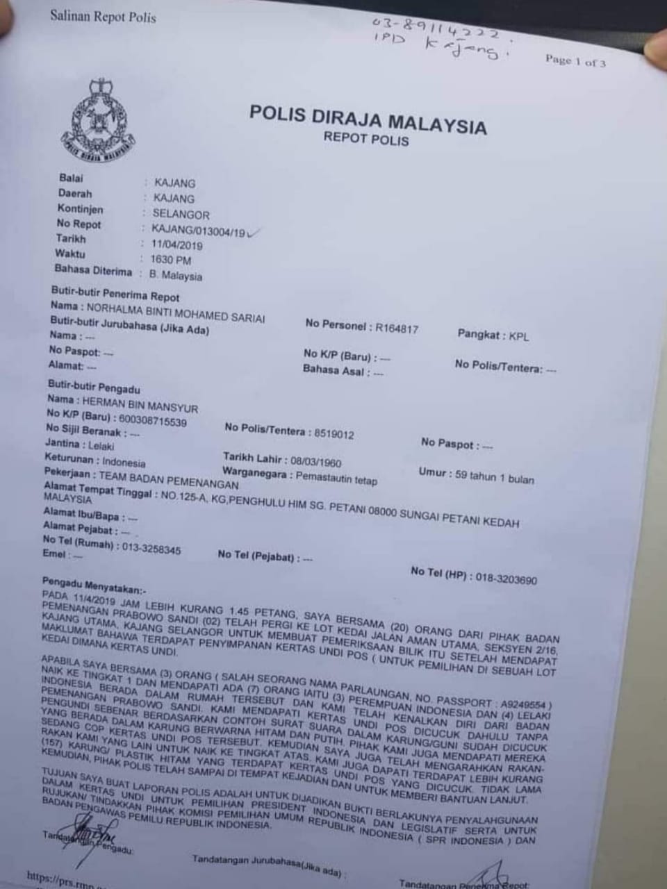 Bawaslu Pastikan Kertas Suara Dicoblos 01. Dan BPN Prabowo Lapor Ke Polisi