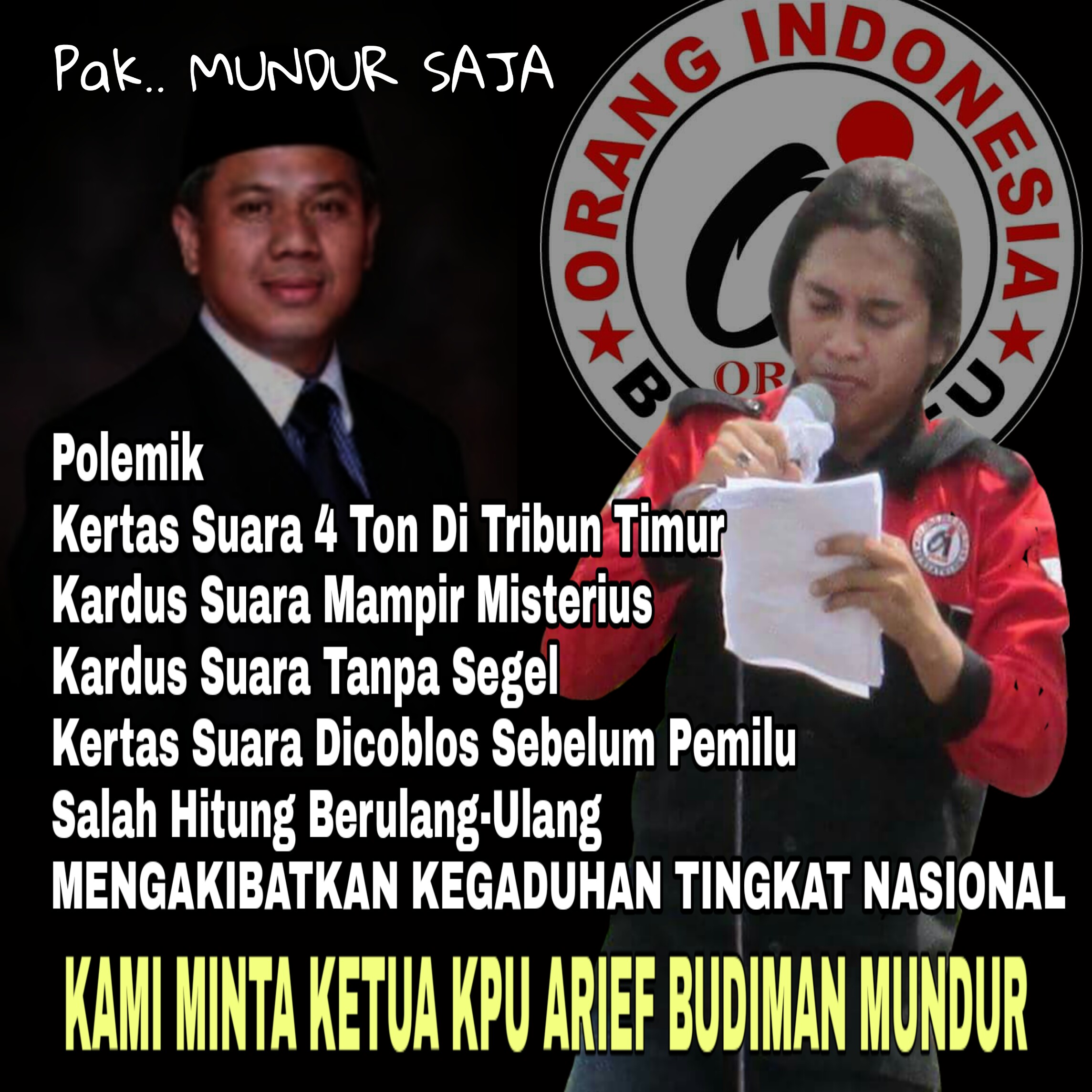 Dinilai Gagal. Ormas OI Bersatu Minta Ketua KPU Mundur