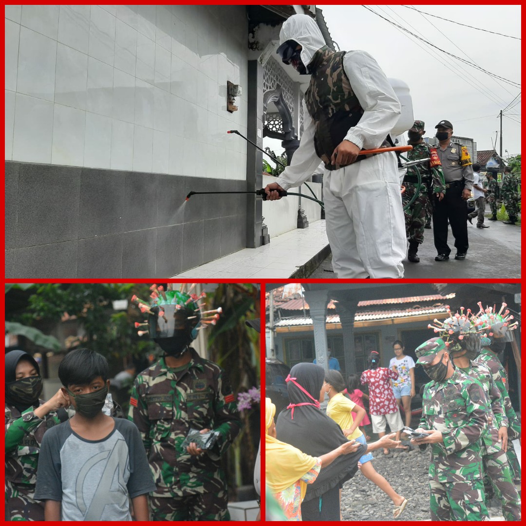 Perangi Covid-19, Korem 071/Wijayakusuma Lanjutkan Penyemprotan Disinfektan dan Pembagian Masker