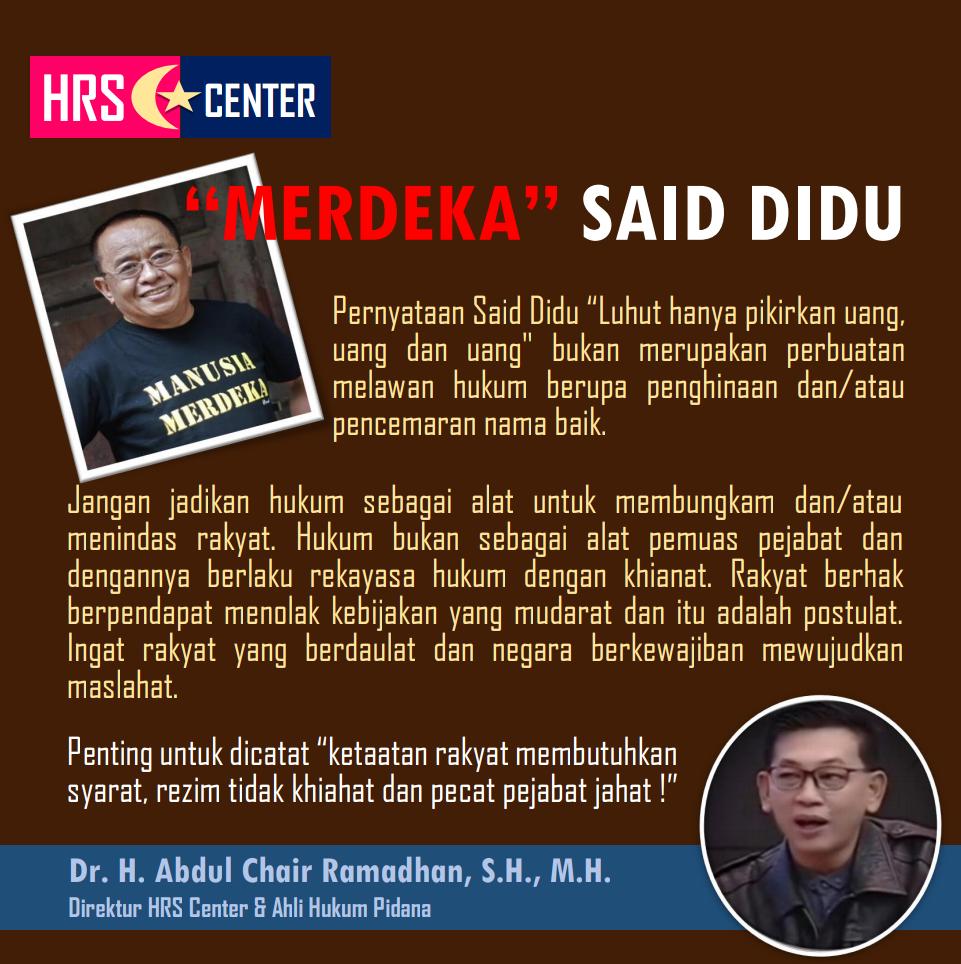Abdul Chair Ramadhan “Tidak Ada Perbuatan Melanggar Hukum Dari Pernyataan Said Didu”