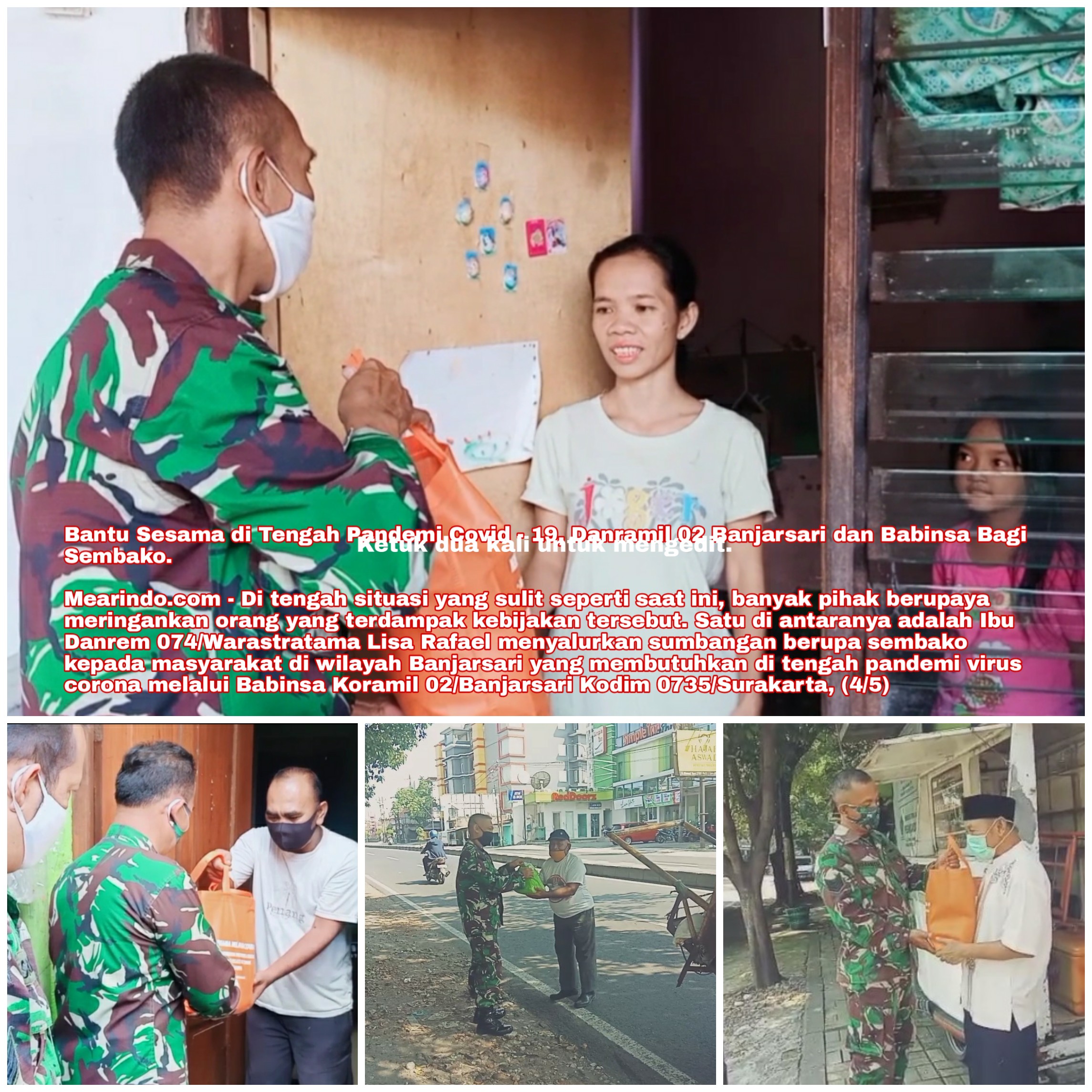 Bagi Sembako Terdampak Covid 19 Bersama Ibu Danrem 074/Warastratama