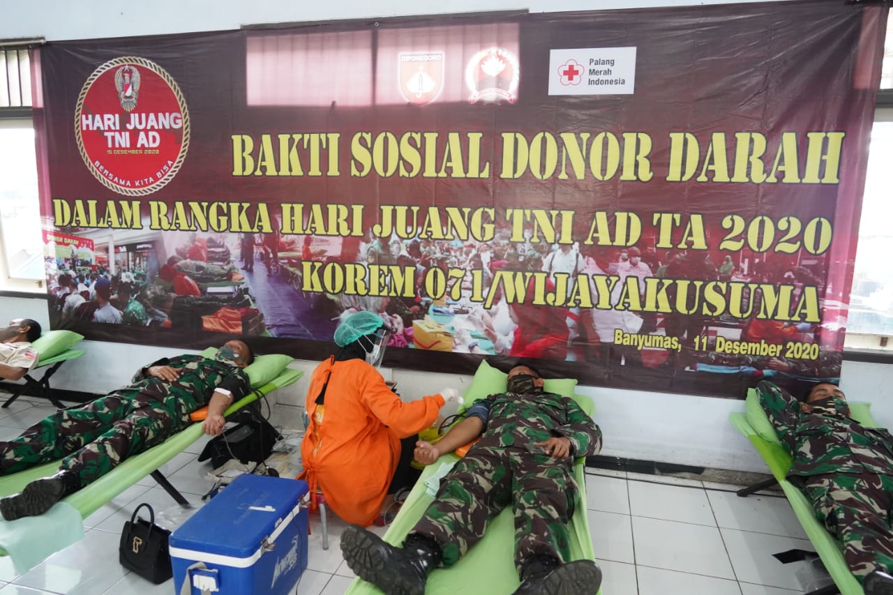 Hari Juang TNI AD TA 2020, Korem 071/Wijayakusuma Peduli Sesama Gelar Donor Darah