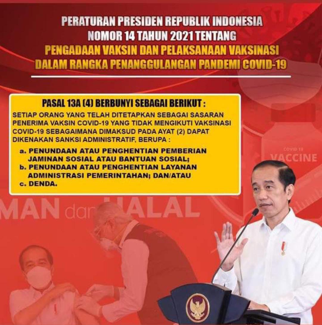 Menolak Divaksin Kena Sanksi Atau Denda! Baca Pasal Peraturan Presiden Ini!
