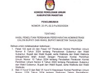 KPU Magetan Nyatakan Tiga Paslon Dinyatakan Memenuhi Syarat